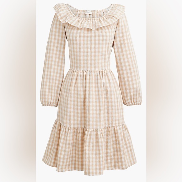 NWT J. Crew Seersucker Ruffleneck Mini Dress - Picture 2 of 8